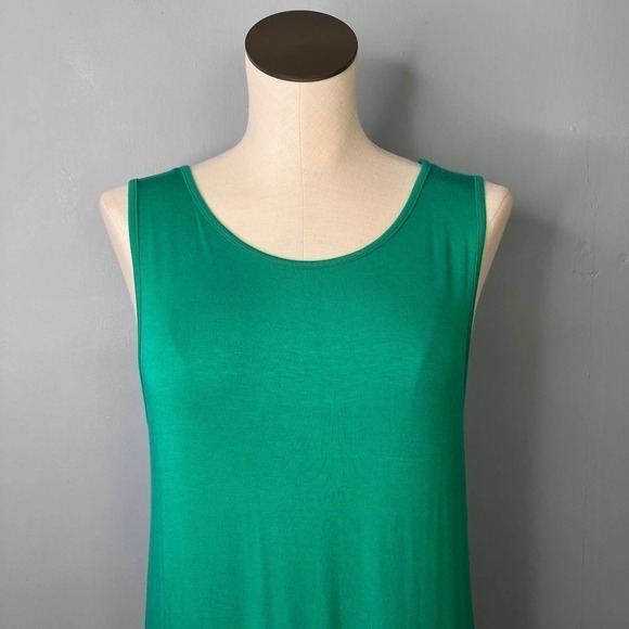 SLEEVELESS Hi Low Ruffle Hem Solid Kelly Green Round Neck Maxi Dress Size S - Picture 2 of 16